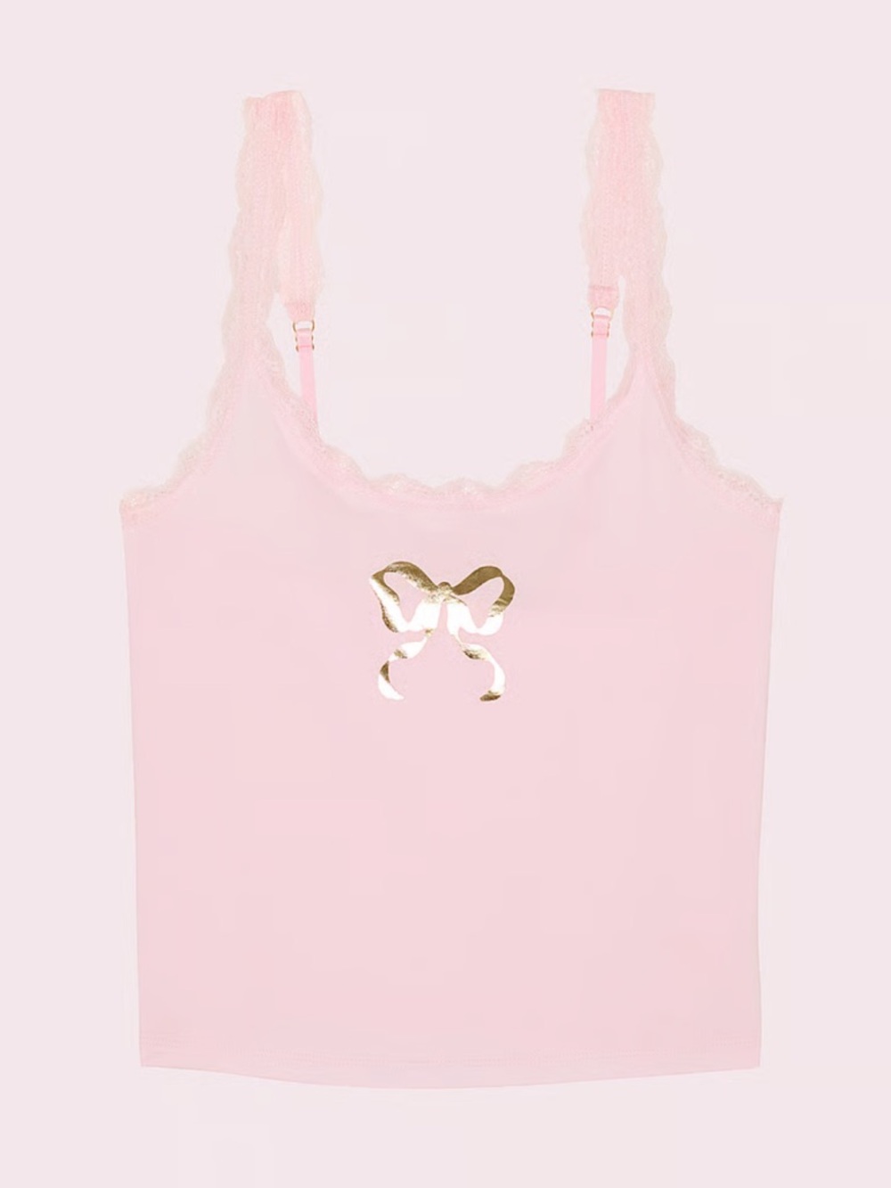 Women’s Pink Lace-Trim Cami with Gold Bow Accent
